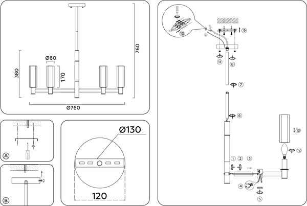 Люстра Ambrella LH55513/9 BK/BS/CL (черный/латунь/прозрачный)
