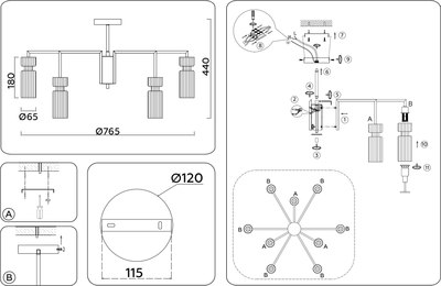 Люстра Ambrella LH56117/9 BK/BS/CL (черный/латунь/прозрачный)