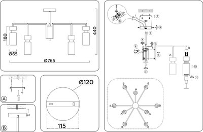 Люстра Ambrella LH56128/9 BS/FR (латунь/белый матовый)
