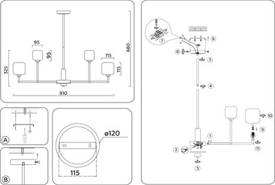 Люстра Ambrella LH53019/12 BS/FR (латунь/белый матовый)