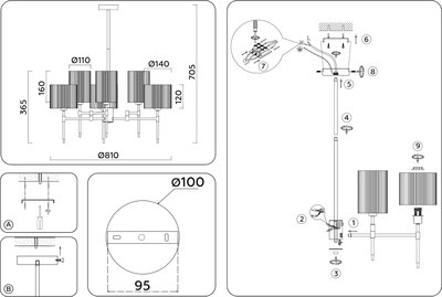 Люстра Ambrella LH72383/8 BS/GR (латунь/серый)