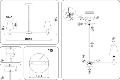Люстра Ambrella LH75053/7 BS/GN (латунь/зеленый)