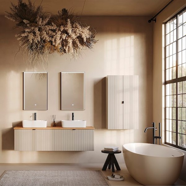 Шкаф-полупенал для ванной Lauter Навесной Melisa (кашемир п/мат, три ручки в комплекте)