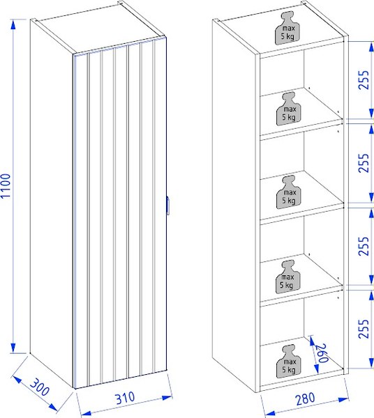 Шкаф-полупенал для ванной Lauter Навесной Melisa (кашемир п/мат, три ручки в комплекте)