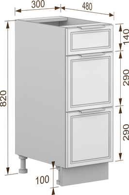 Шкаф-стол кухонный Arvento Корнелия Флок-плюс НШ30р3ш без столешницы
