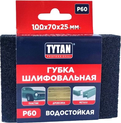 Губка абразивная Tytan Professional Шлифовальная 100x70x25мм Р60 / 40241 - фото