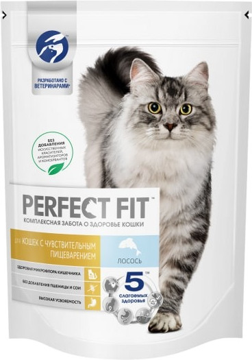 Сухой корм для кошек Perfect Fit Для взрослых кошек с чувствительным пищеварением. Лосось - фото