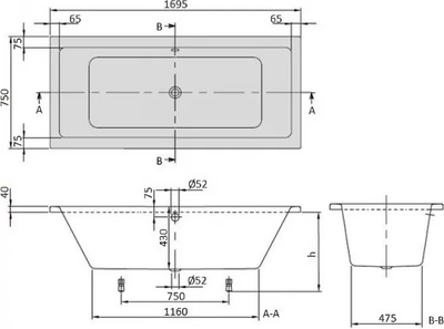 Ванна акриловая Villeroy & Boch Targa 170x75 / UBA170NES2V-01