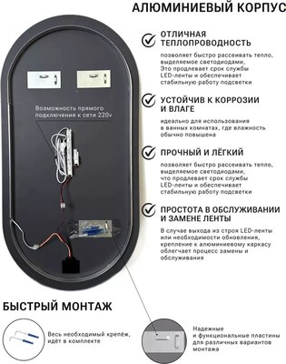 Зеркало Emze 43x88 / LED.UV.43.88.CHE