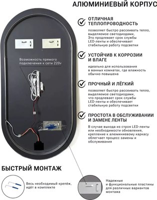 Зеркало Emze 43x88 / LED.UV.43.88.AUR