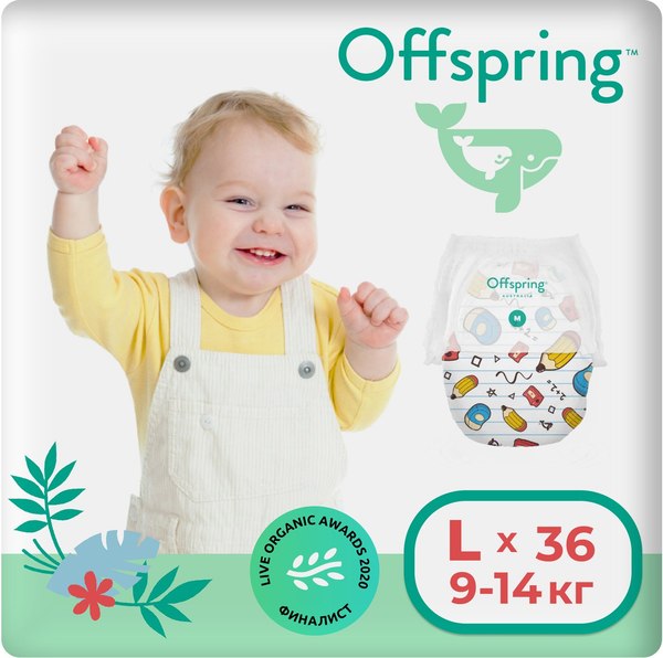 Подгузники-трусики детские Offspring L 9-14кг Карандаши / OF02LSCR - фото