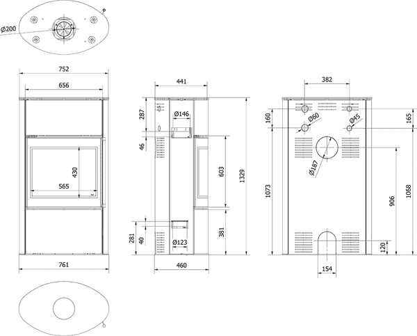 Печь-камин Kratki Bjorn W 150 8кВт (черный thermotec)