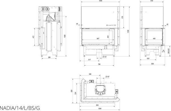 Каминная топка Kratki Nadia 14 левая 14кВт 200