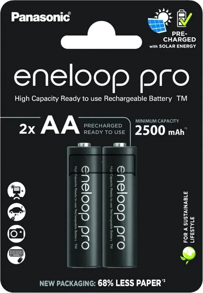 Комплект аккумуляторов Panasonic Eneloop Pro AA 2500 2BP / BK-3HCDE/2CP - фото