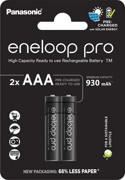 Комплект аккумуляторов Panasonic Eneloop Pro AAA 930 2BP / BK-4HCDE/2CP - фото