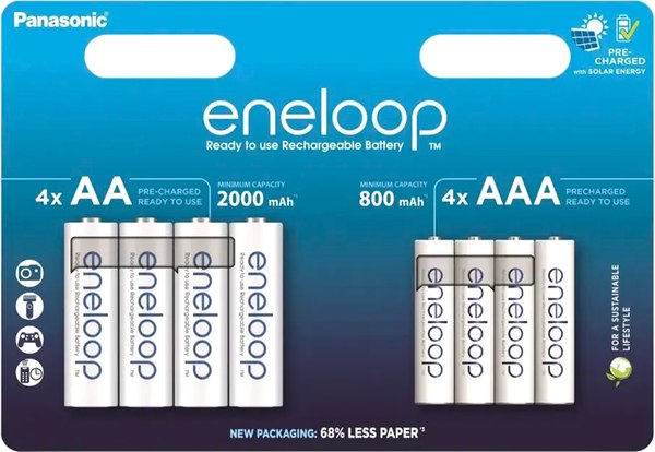 Комплект аккумуляторов Panasonic Eneloop AA 2000+AAA 800 / BK-3MCDE+BK-4MCDE/8CP - фото