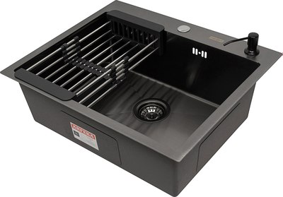 Мойка кухонная Arfeka AF 60x50.5+CL AR+DS AR (черный, с дозатором и коландером) - фото