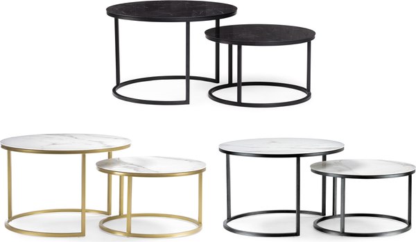 Комплект журнальных столиков Woodville Плумерия (черный мрамор/черный)
