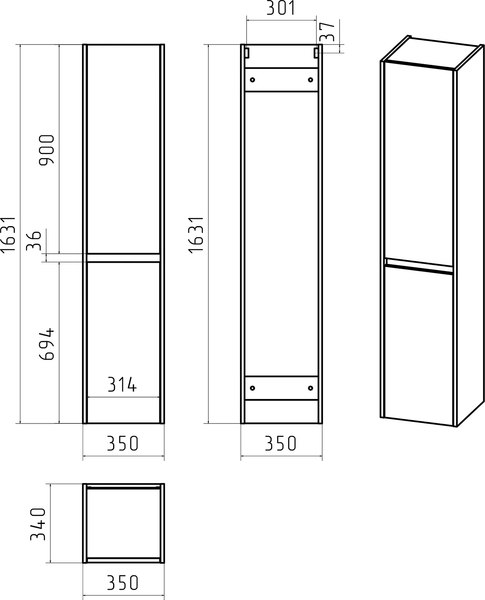 Шкаф-пенал для ванной Brevita Balaton 35 L / BAL-05035-03Л