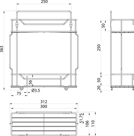 Полка для ванной Milardo Grid GRICS2BM44
