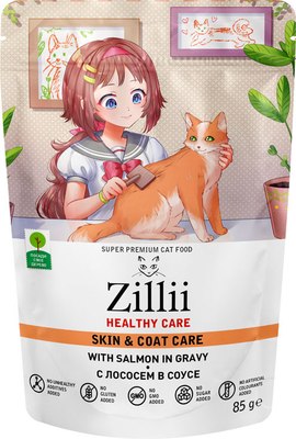 Влажный корм для кошек Zillii Skin&Coat Care с лососем в соусе - фото