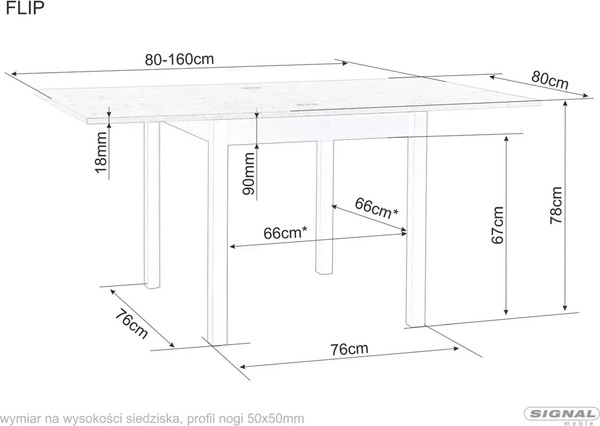 Обеденный стол Signal Flip 80-160x80
