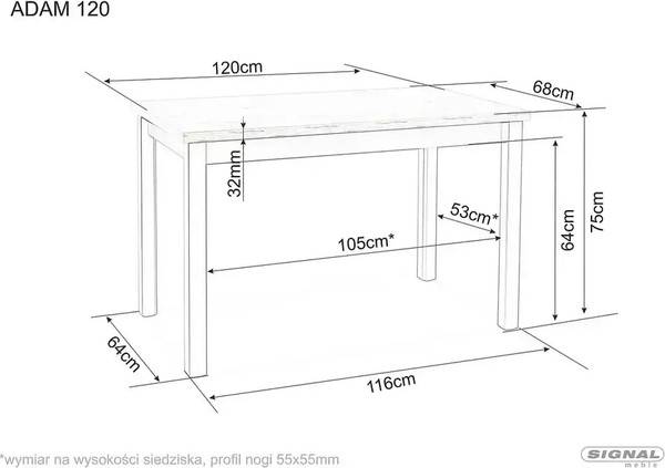 Обеденный стол Signal Adam 120x68x75