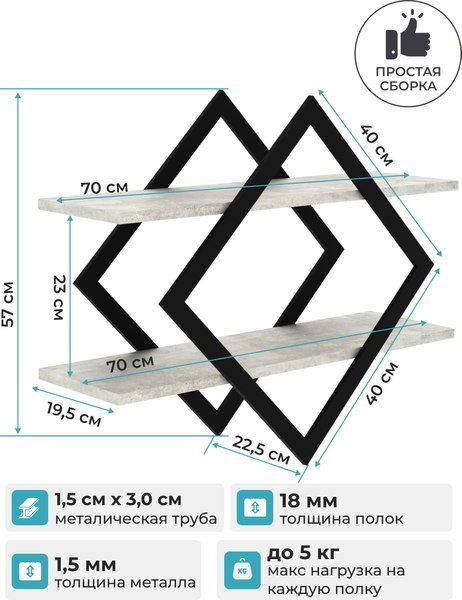 Полка Макс Стайл ПнР-400-2 навесная