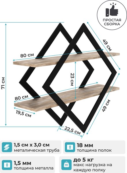 Полка Макс Стайл ПнР-500-2 навесная