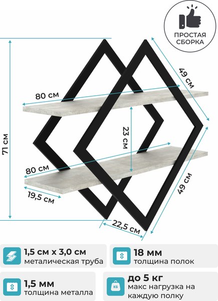 Полка Макс Стайл ПнР-500-2 навесная