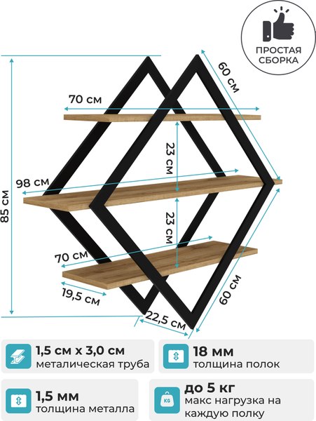 Полка Макс Стайл ПнР-600-3 навесная