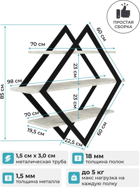 Полка Макс Стайл ПнР-600-3 навесная
