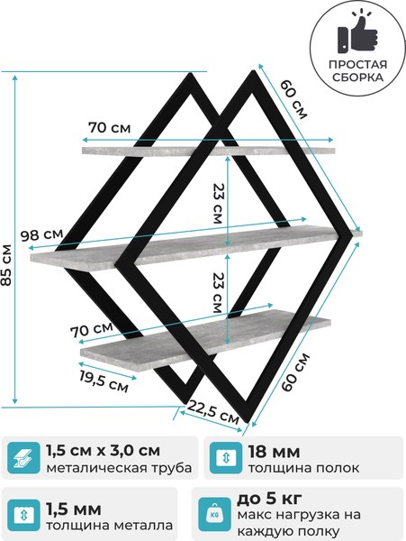Полка Макс Стайл ПнР-600-3 навесная