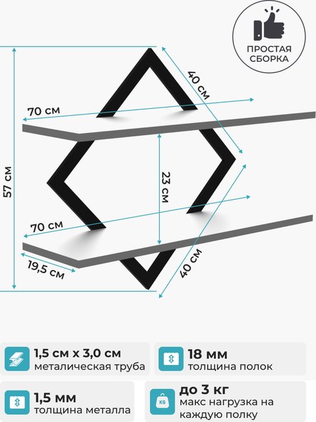 Полка Макс Стайл ПнР-400-2-1 навесная
