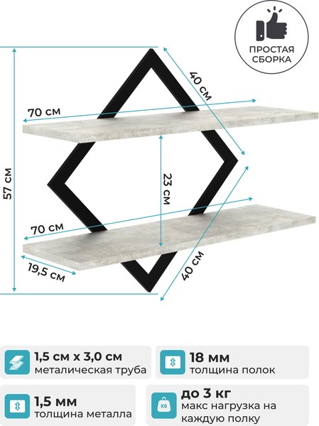 Полка Макс Стайл ПнР-400-2-1 навесная