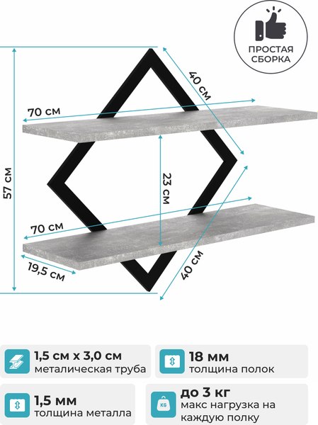 Полка Макс Стайл ПнР-400-2-1 навесная