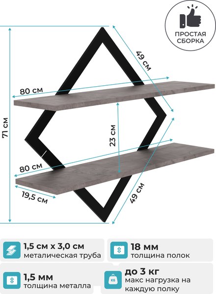 Полка Макс Стайл ПнР-500-2-1 навесная