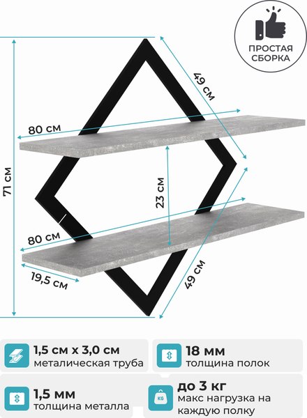 Полка Макс Стайл ПнР-500-2-1 навесная