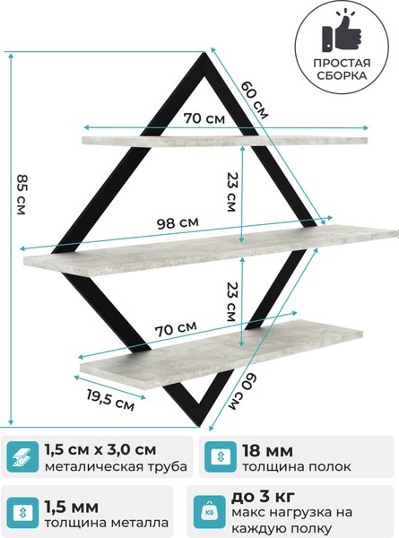 Полка Макс Стайл ПнР-600-3-1 Навесная