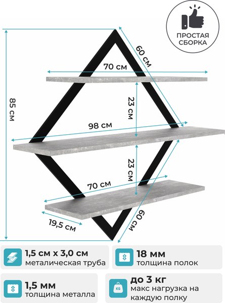 Полка Макс Стайл ПнР-600-3-1 навесная