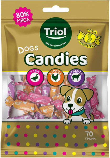 Лакомство для собак Triol Fun Food Конфеты мясные из курицы, утки, ягненка / 10171149 - фото