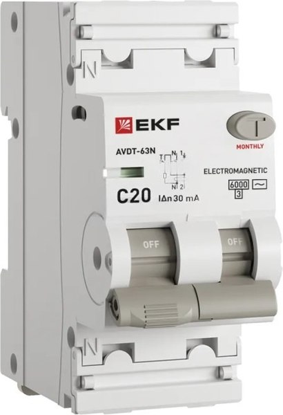 Дифференциальный автомат EKF PROxima АВДТ-63N 1P+N А / D63N26E20C30 - фото