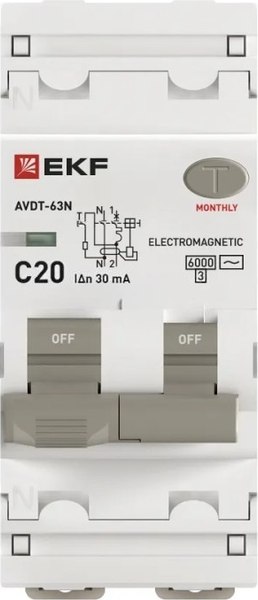Дифференциальный автомат EKF PROxima АВДТ-63N 1P+N А / D63N26E20C30