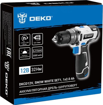 Аккумуляторная дрель-шуруповерт Deko DKCD12V Snow White SET1 / 083-1106