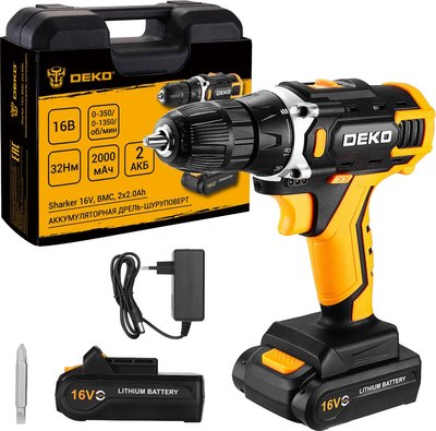 Аккумуляторная дрель-шуруповерт Deko Sharker 16V в кейсе / 083-1108 - фото