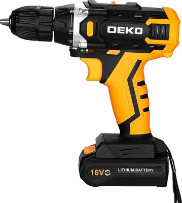 Аккумуляторная дрель-шуруповерт Deko Sharker 16V в кейсе / 083-1108