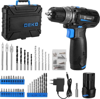 Аккумуляторная дрель-шуруповерт Deko DKCD12 в кейсе + набор инструментов 92шт / 083-1113 - фото