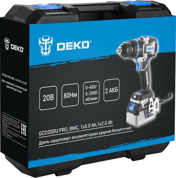 Аккумуляторная дрель-шуруповерт Deko GCD20DU PRO в кейсе / 083-1107