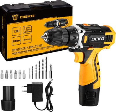 Аккумуляторная дрель-шуруповерт Deko DKCD12V SET1 в кейсе + оснастка 13шт / 083-1022 - фото