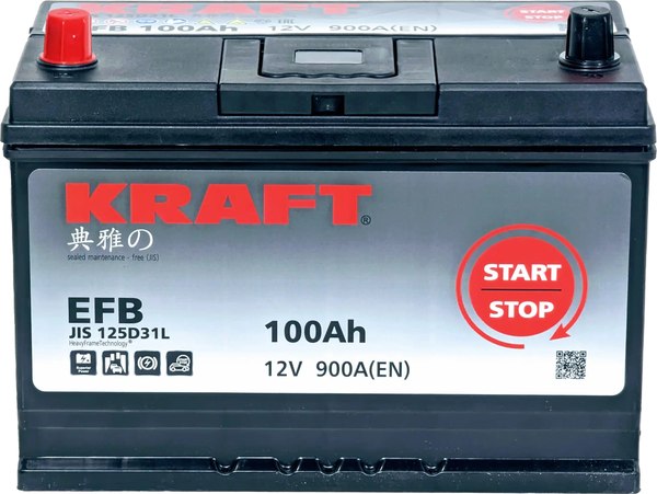 Автомобильный аккумулятор KrafT EFB Asia 100 JL 900A с бортом / EFB-D31. - фото